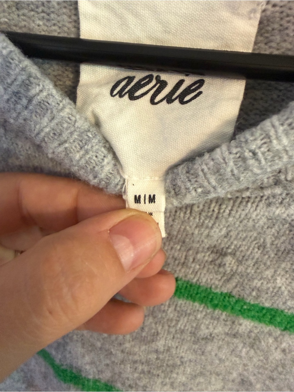 aerie Gray Crewneck Sweater with Green Stripes - Picture 2 of 6